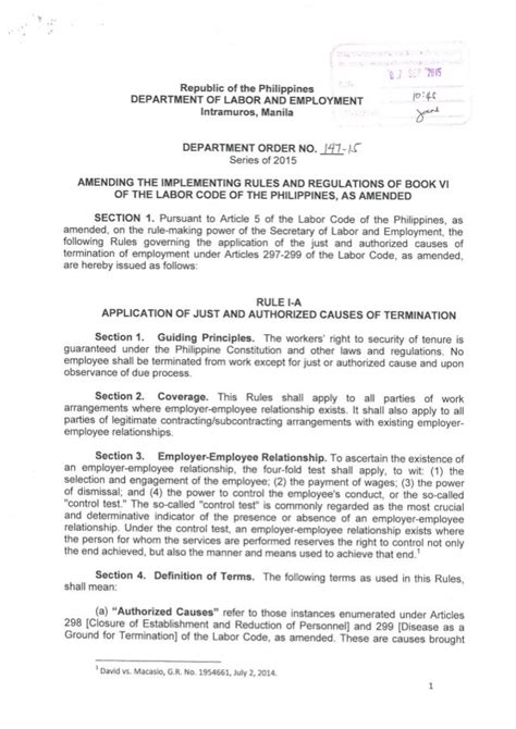 department order no. 147-15|Just Cause Procedure .